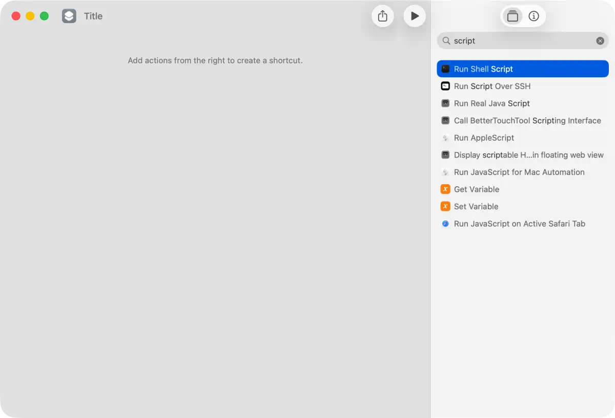 Run Shell Scriptアクションを検索して追加